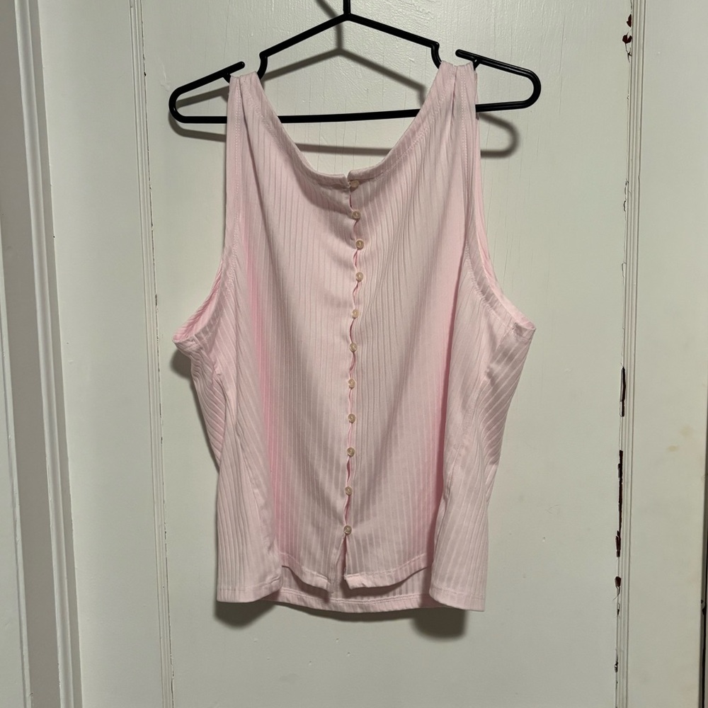 ✨ 3/$30 ✨ Bluenotes Everyday Pink Ribbed Button-Front Tank – Size XL